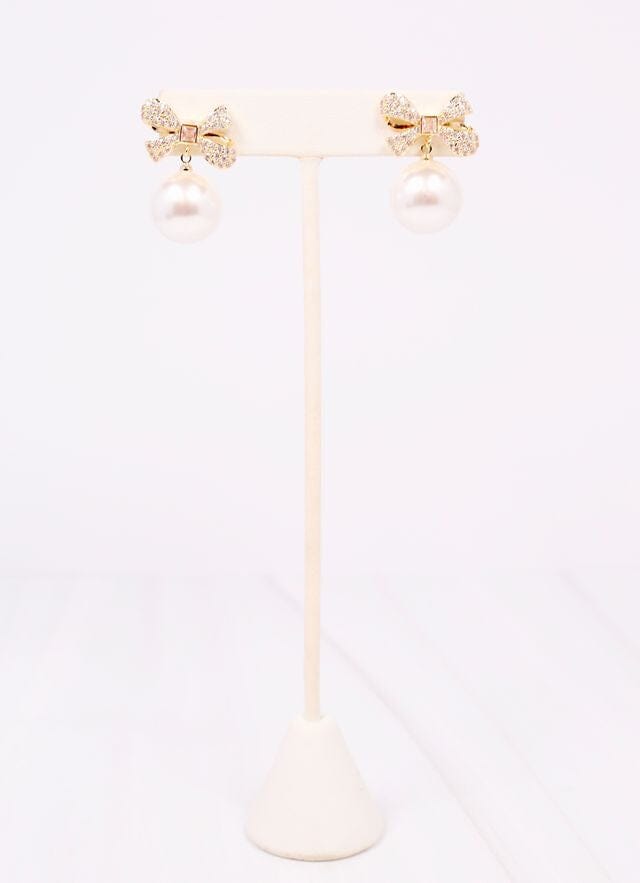 Sherry CZ Bow Earring with Pearl GOLD - Caroline Hill