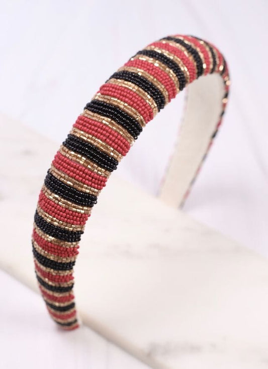 Sloane Striped Headband GARNET BLACK - Caroline Hill