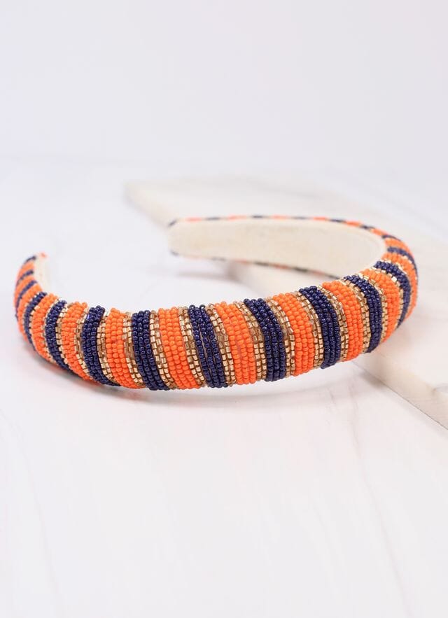 Sloane Striped Headband ORANGE NAVY - Caroline Hill