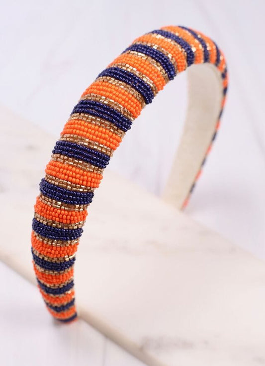 Sloane Striped Headband ORANGE NAVY - Caroline Hill