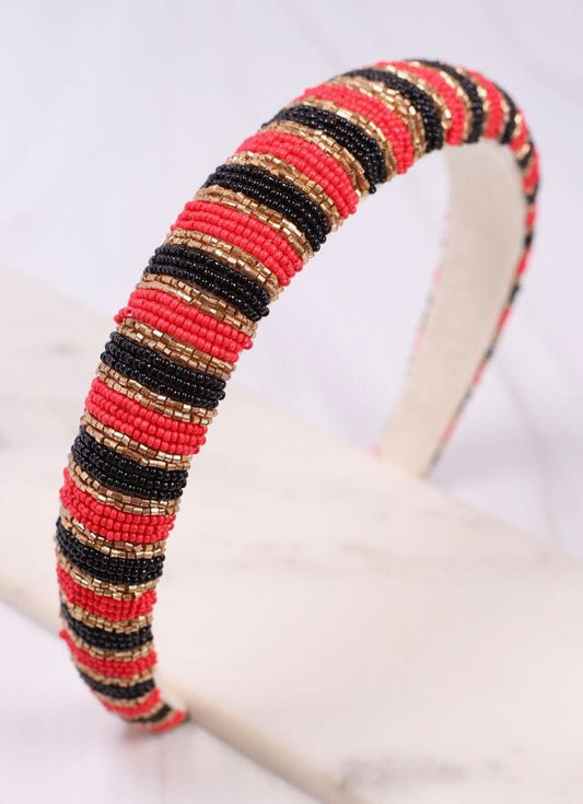 Sloane Striped Headband RED BLACK - Caroline Hill