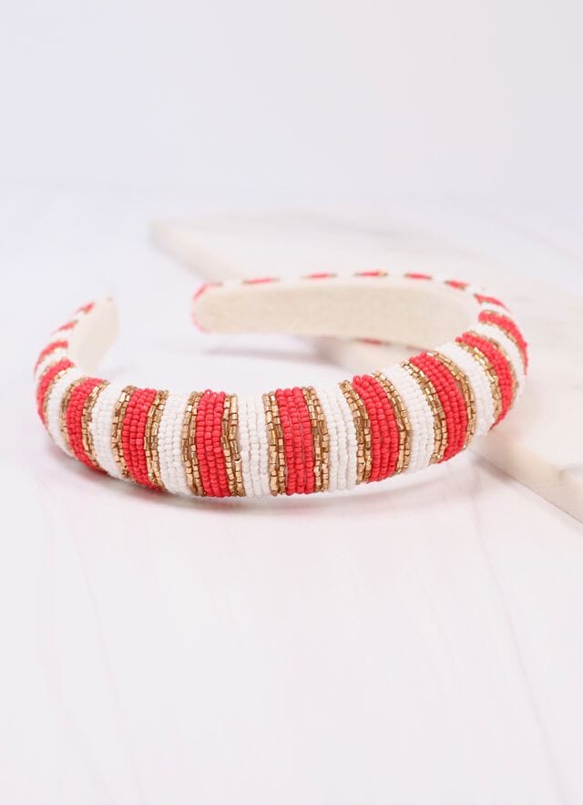 Sloane Striped Headband RED WHITE - Caroline Hill