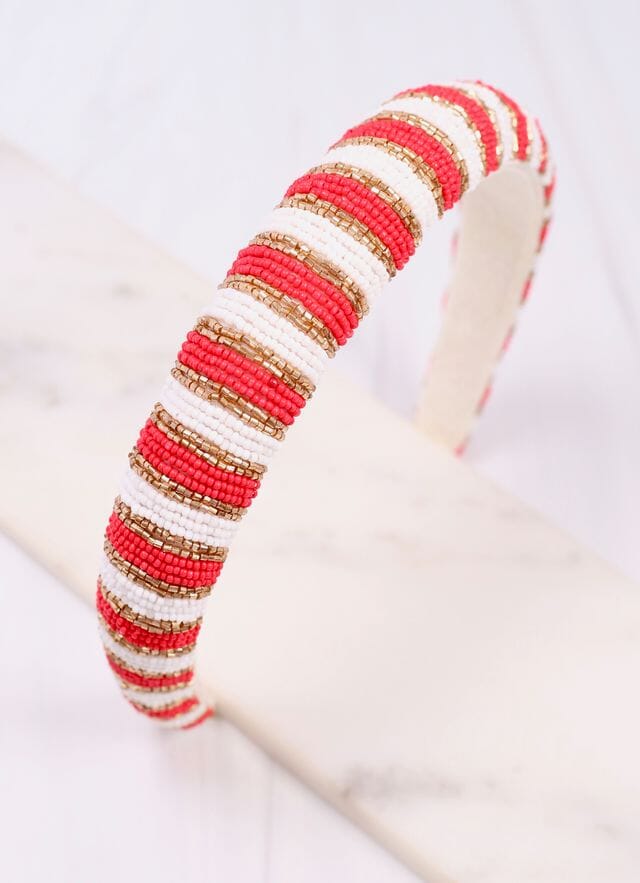 Sloane Striped Headband RED WHITE - Caroline Hill