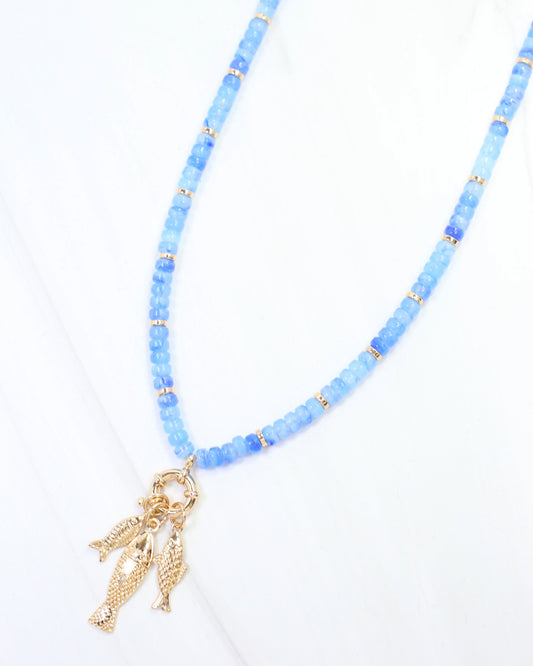 Addie Fish Charm Necklace Blue