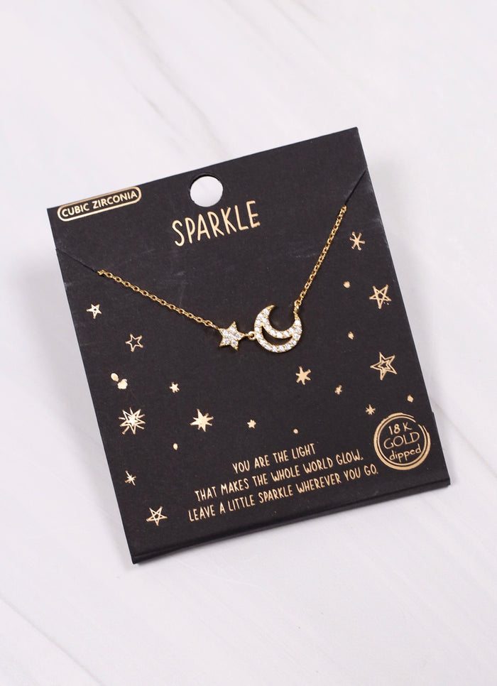 Sparkle Star & Moon Necklace GOLD - Caroline Hill