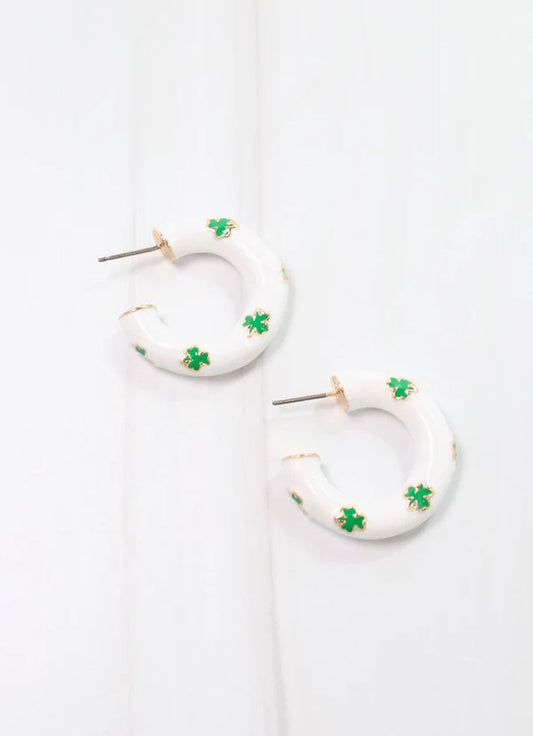 Shamrock Hoop Earring White