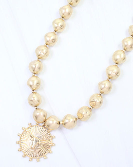 Carmen Beaded Coin Necklace-Longhorn Worn Gold