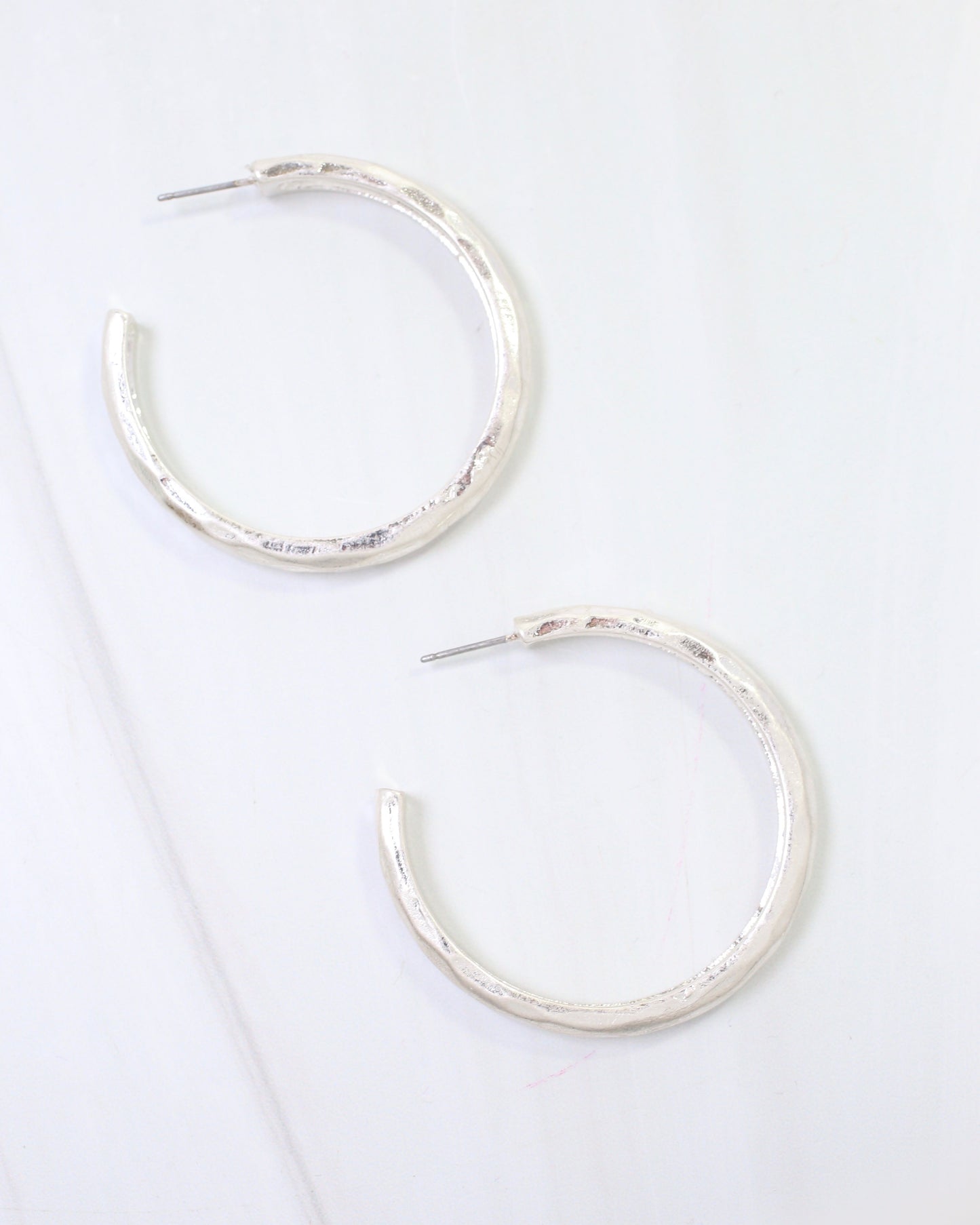 Hyde Park Hammered Hoop Earring Worn Silver