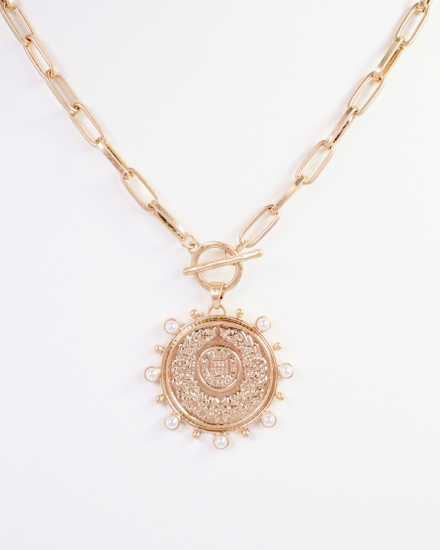 Albury Coin Link Necklace Worn Gold
