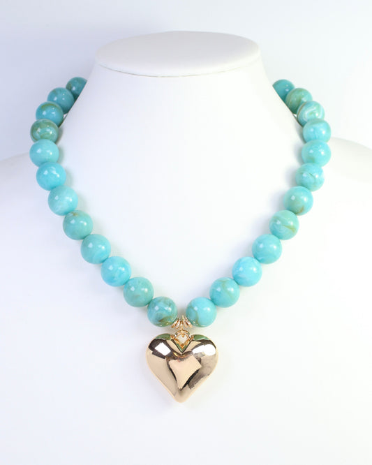 Marjorie Marble Beaded Heart Necklace Turquoise