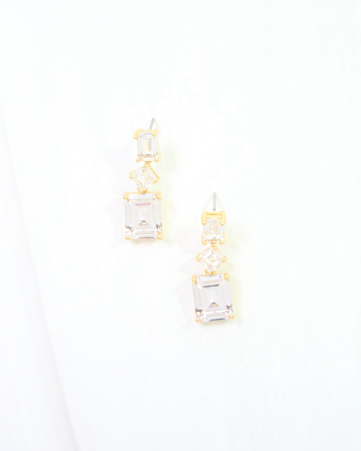Ethan Emerald Cut CZ Drop Earring WR Gold