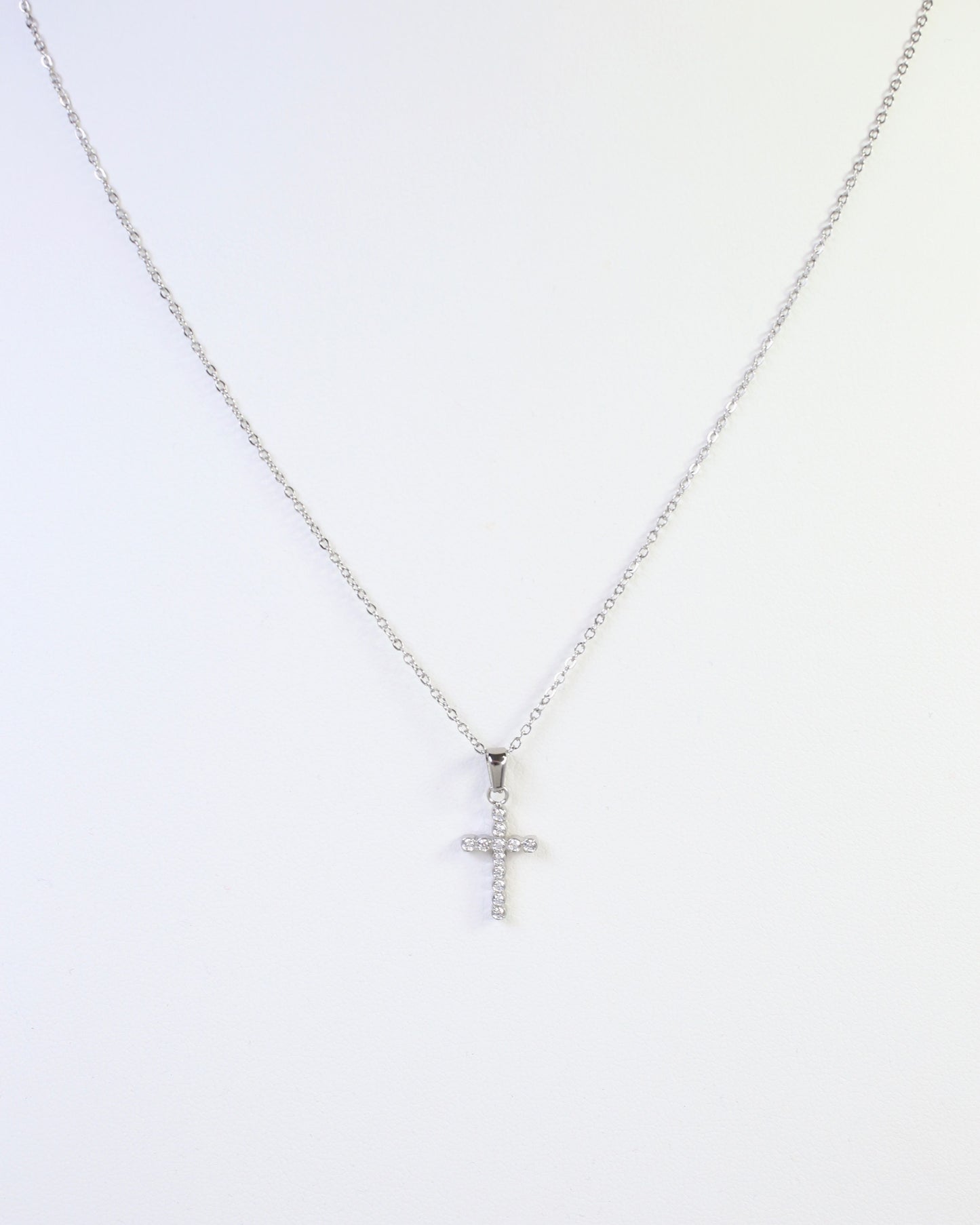 Brooklyn CZ Cross Necklace WP Silver