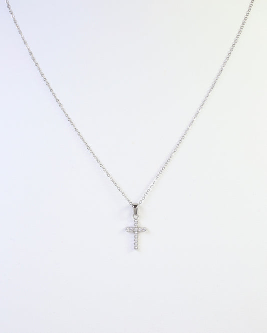 Brooklyn CZ Cross Necklace WP Silver
