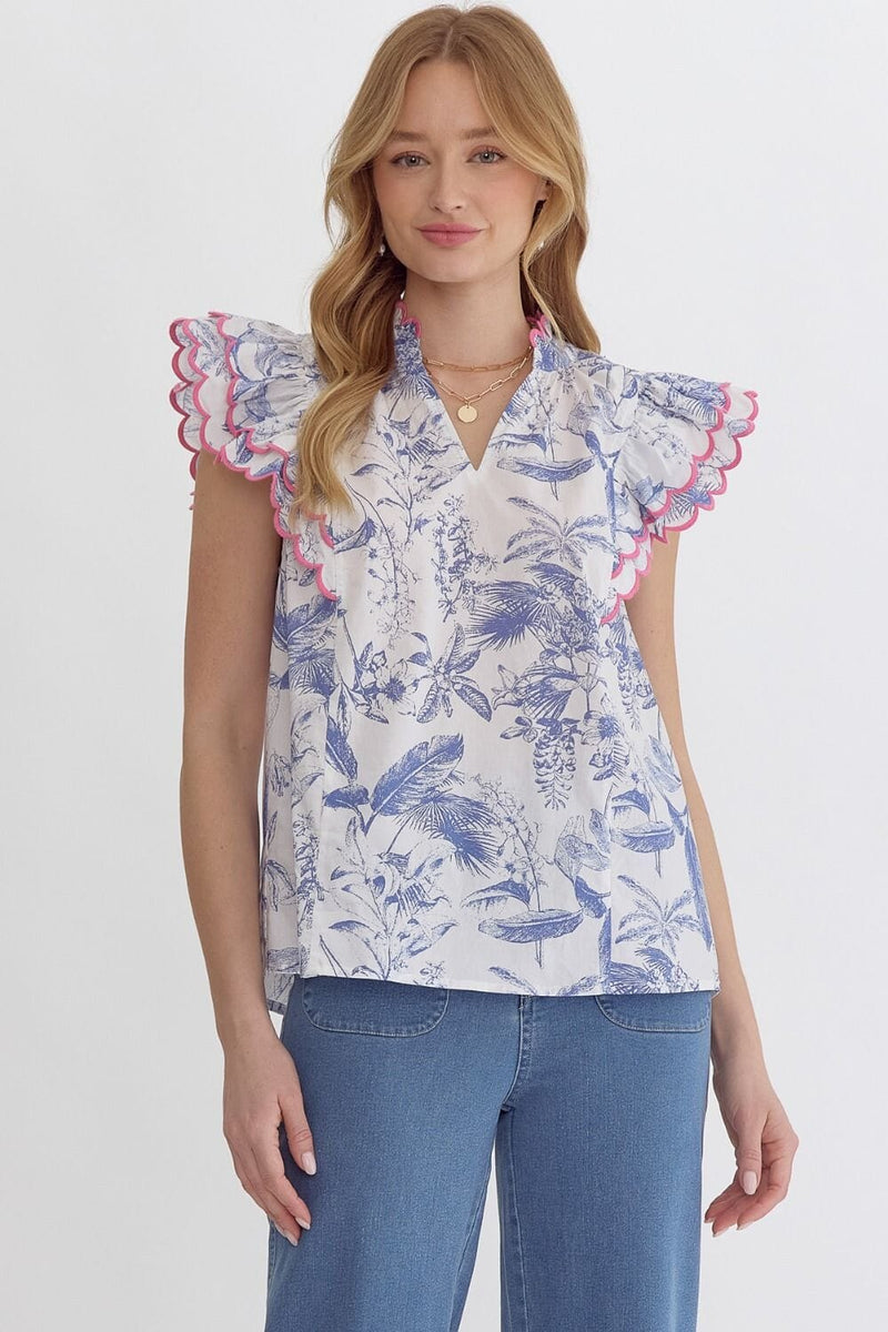 The First Night Blue and White Printed Top - Caroline Hill