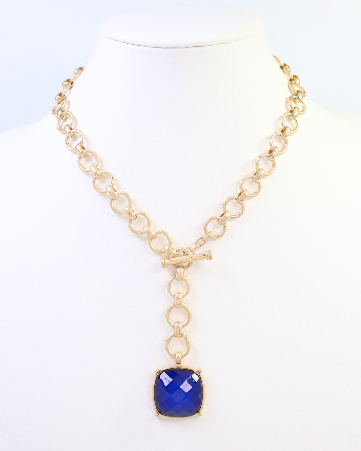 Duchess Faceted Stone Pendant Necklace Navy