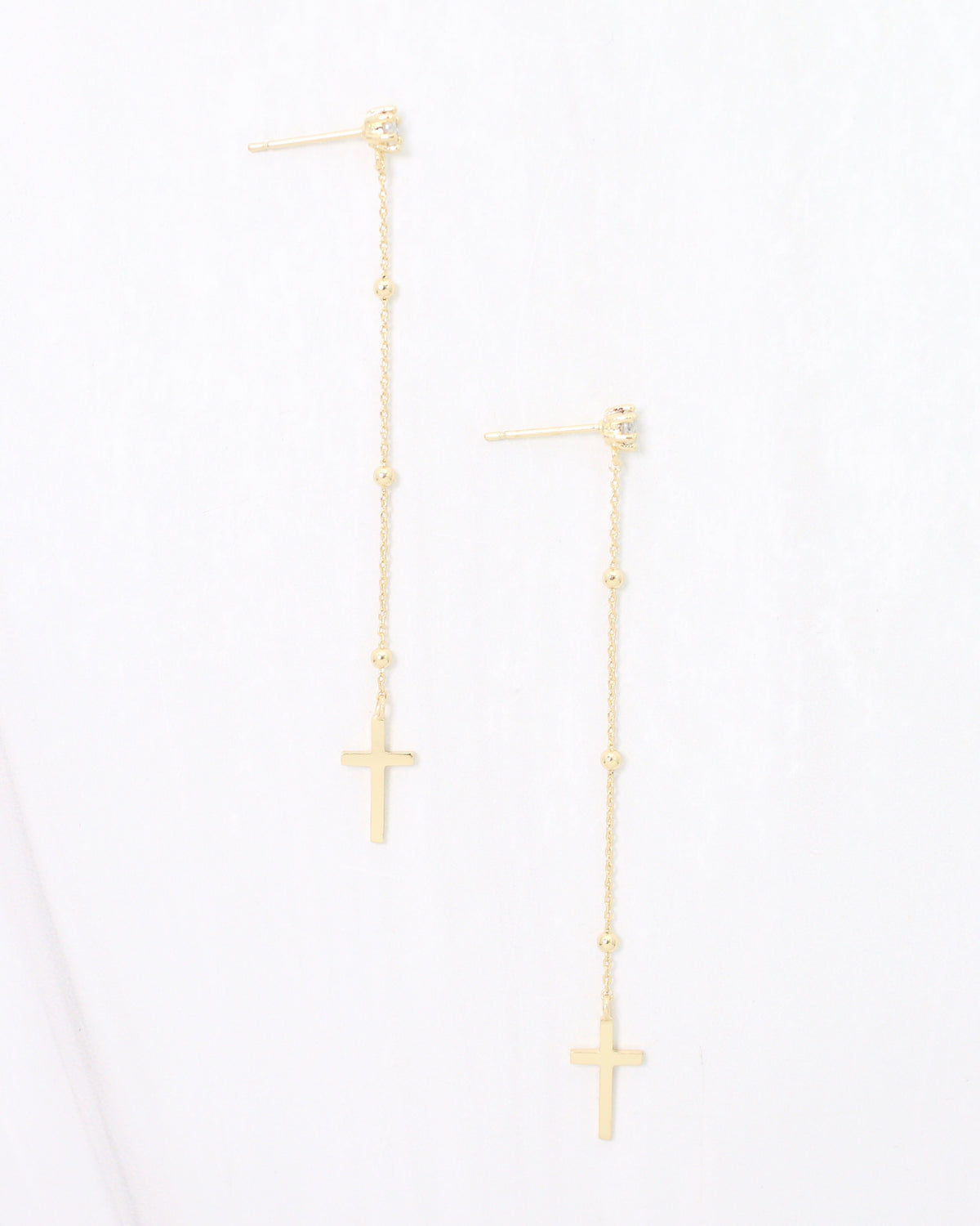Lucas CZ Stud Cross Drop Earring WR Gold