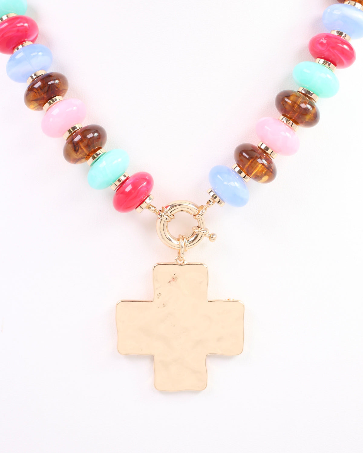 Ellis Bead and Cross Necklace Multi
