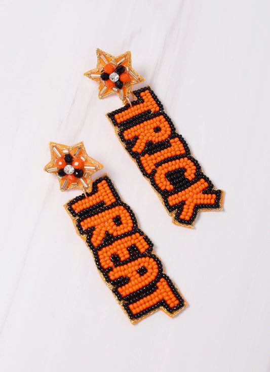 Trick or Treat Beaded Drop Earring ORANGE - Caroline Hill