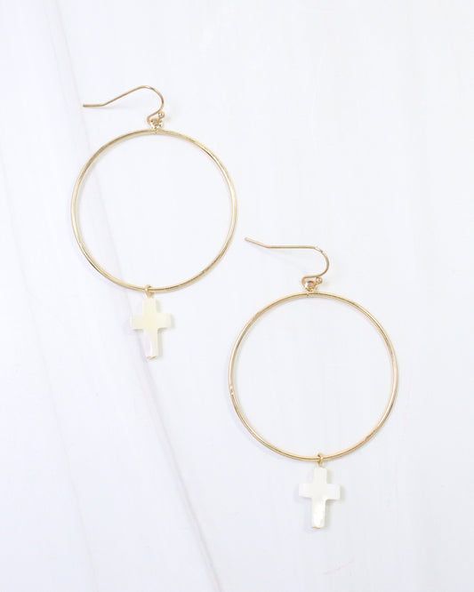 Trenton Cross Fish Hook Earring Gold