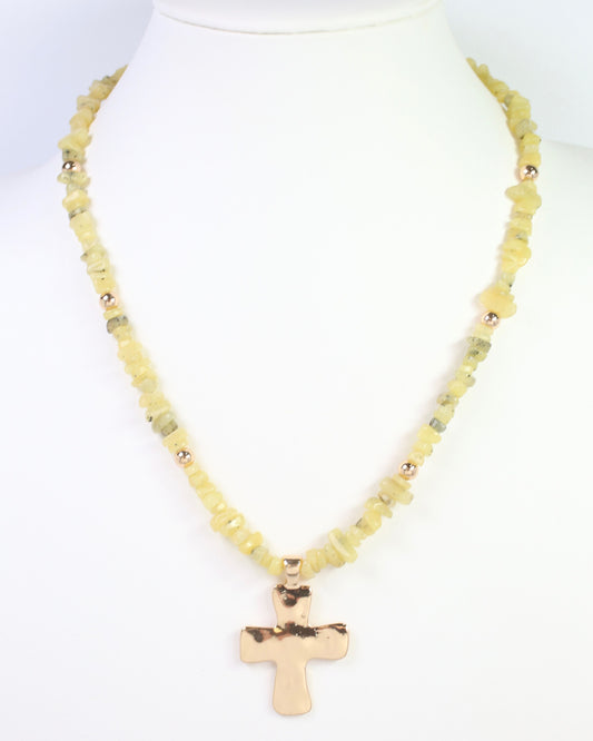 Holland Beaded Cross Necklace Light Green