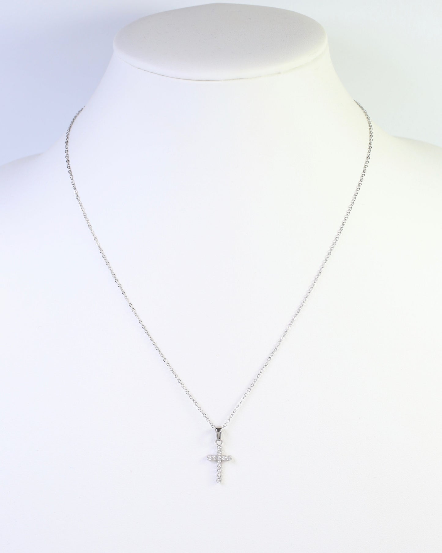 Brooklyn CZ Cross Necklace WP Silver