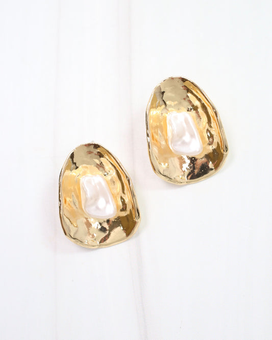 Dauphine Gold and Pearl Post Earring Gold