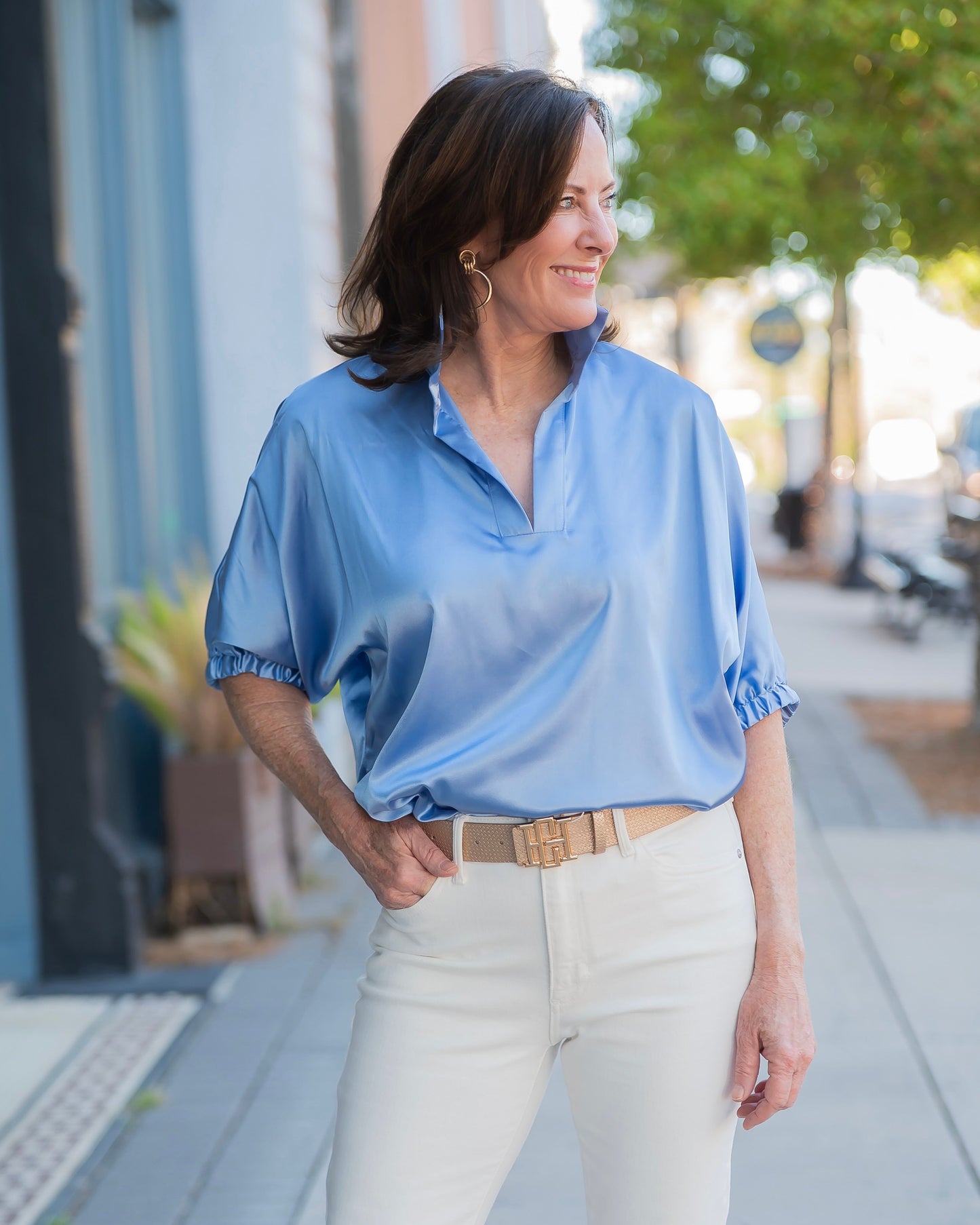 Flora Chambray Drop Shoulder Top