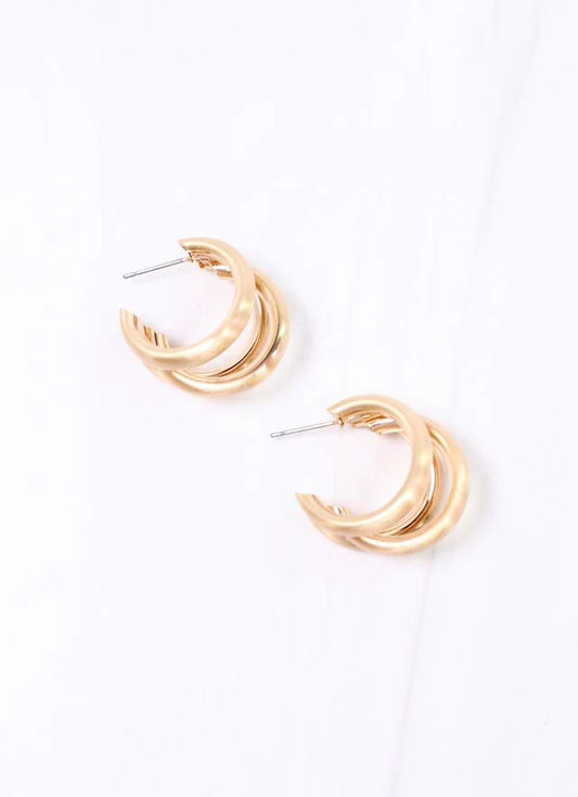 Fishel Triple Hoop Earring MATTE GOLD