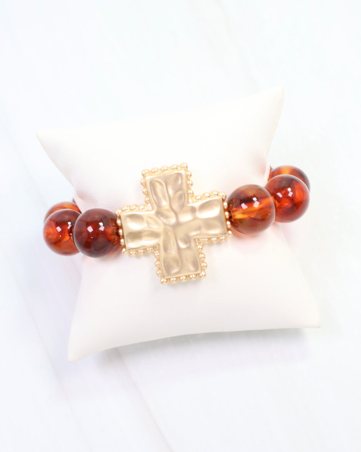 Crenshaw Cross Small Beaded Stretch Bracelet Tortoise
