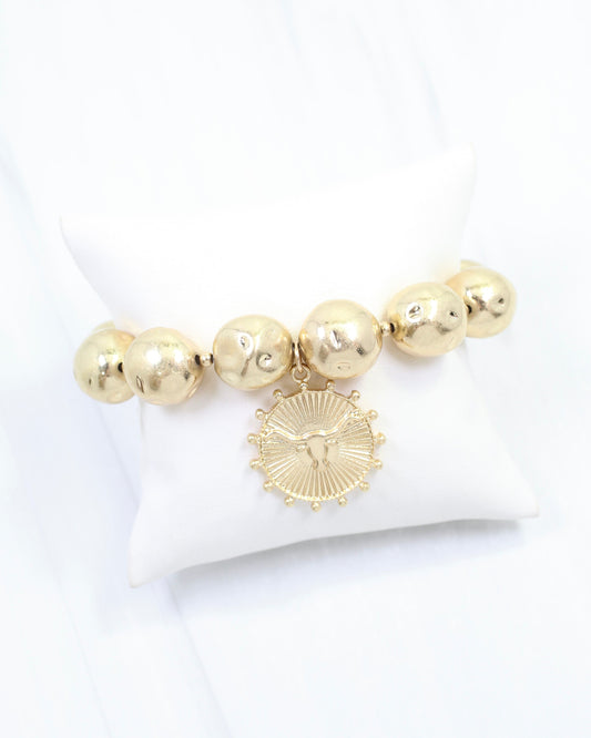 Carmen Coin Stretch Bracelet Bull Worn Gold