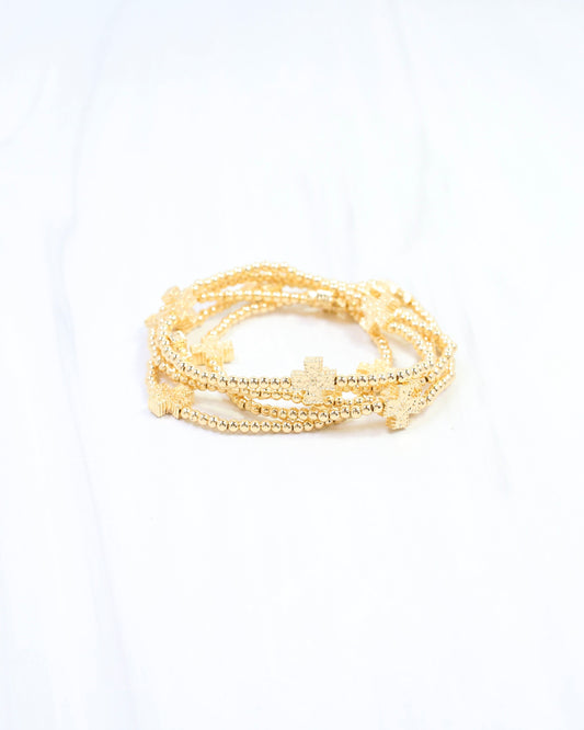 Jolee Beaded Cross Bracelet Set Gold