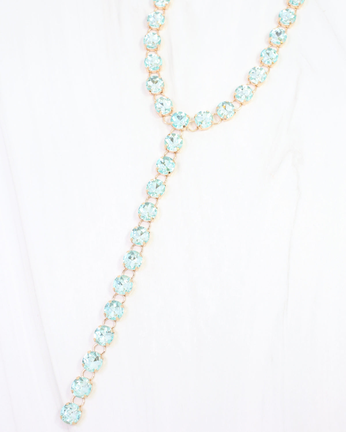 Andrea Rhinestone Y Necklace Aqua