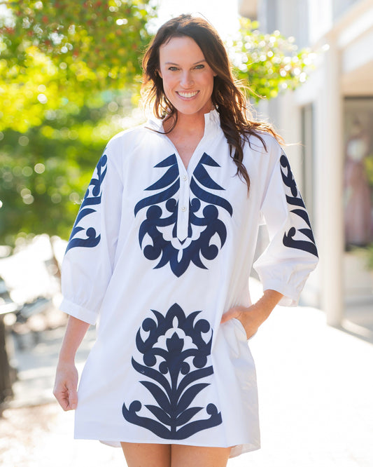 Monroe Floral Applique Shift Dress-Off White