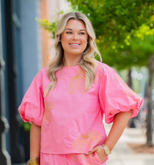 Ada Floral Embroidered Puff Sleeve Top