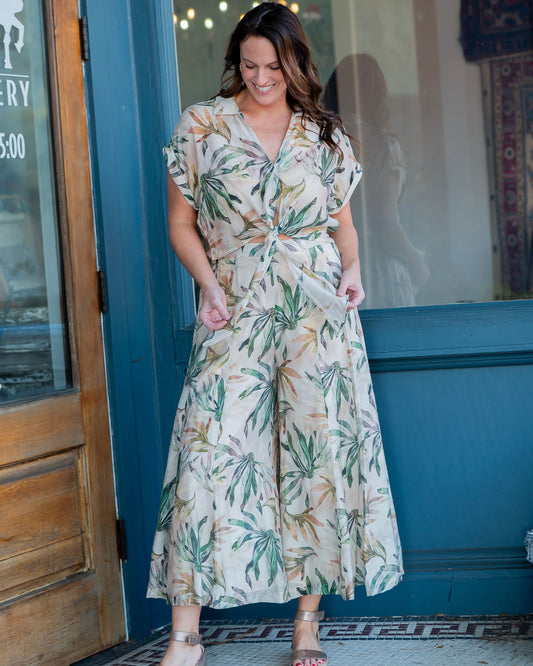 Daisy Tropical Printed Front Tie Top & Printed Pants