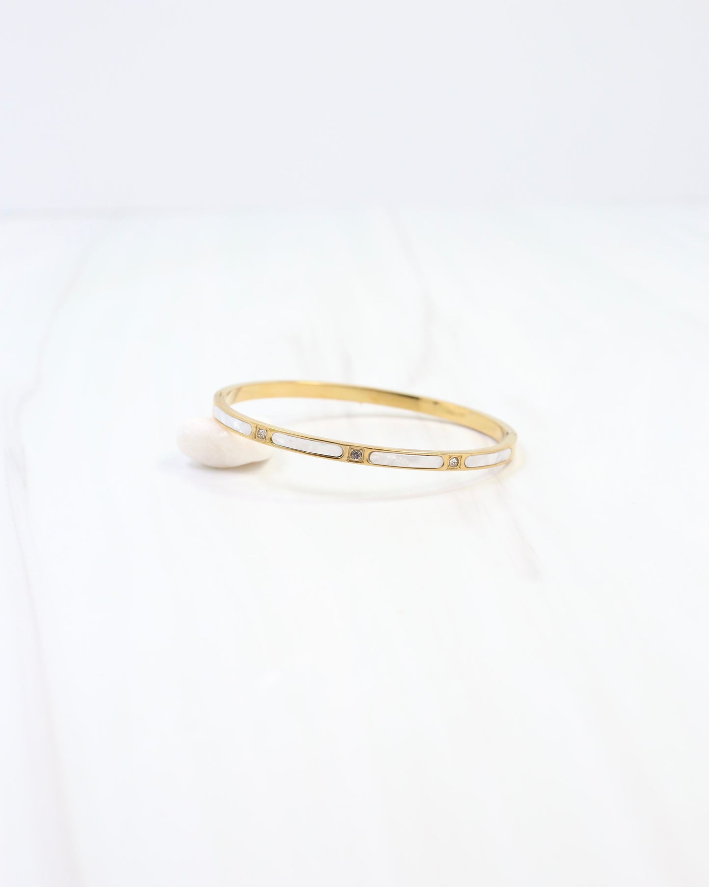 Fairhaven Shell CZ Bangle Bracelet Gold