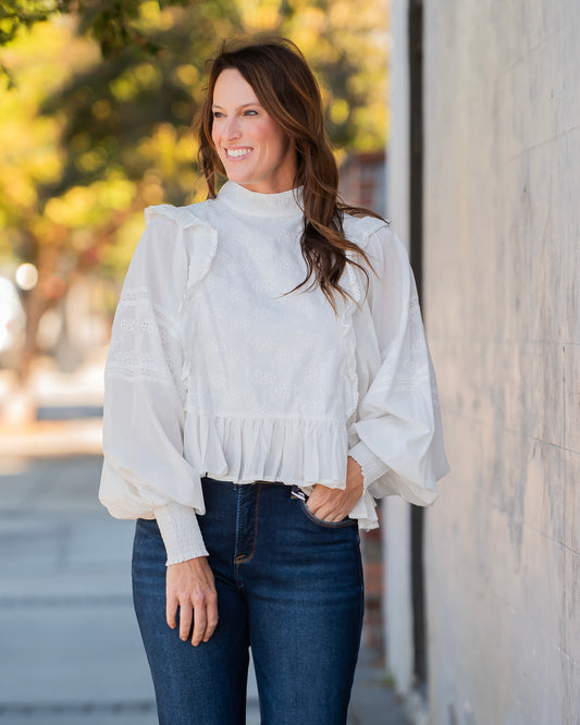 Annabelle White Lace Long Sleeve Top