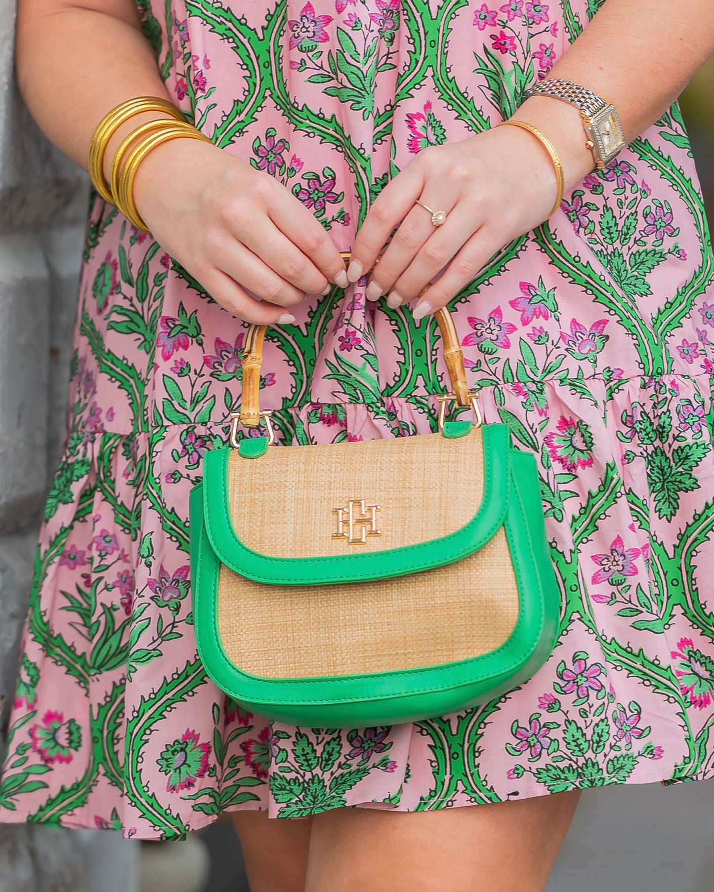 Jessica Handbag Natural Kelly Green