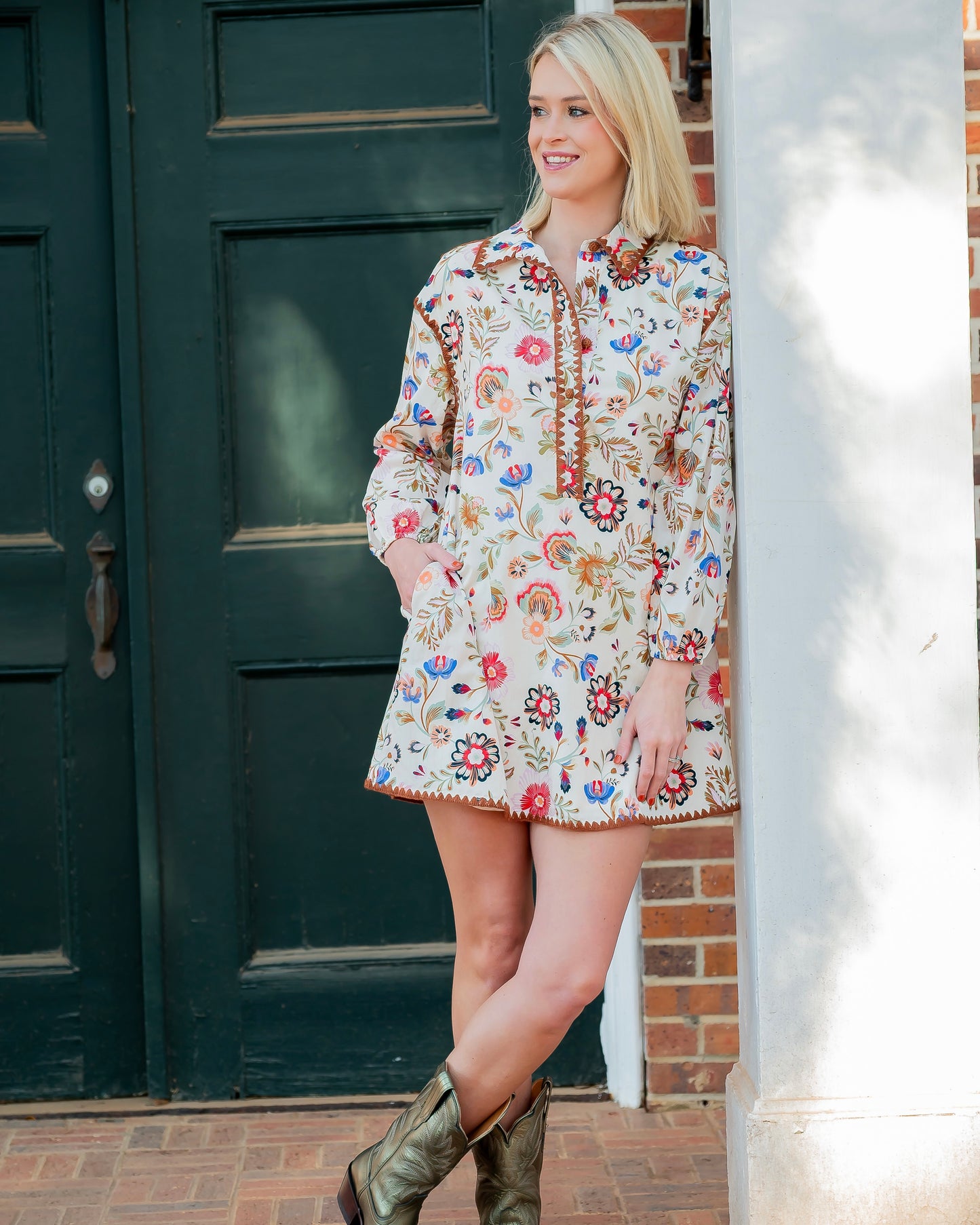 Abbeville Floral Dress-Cream