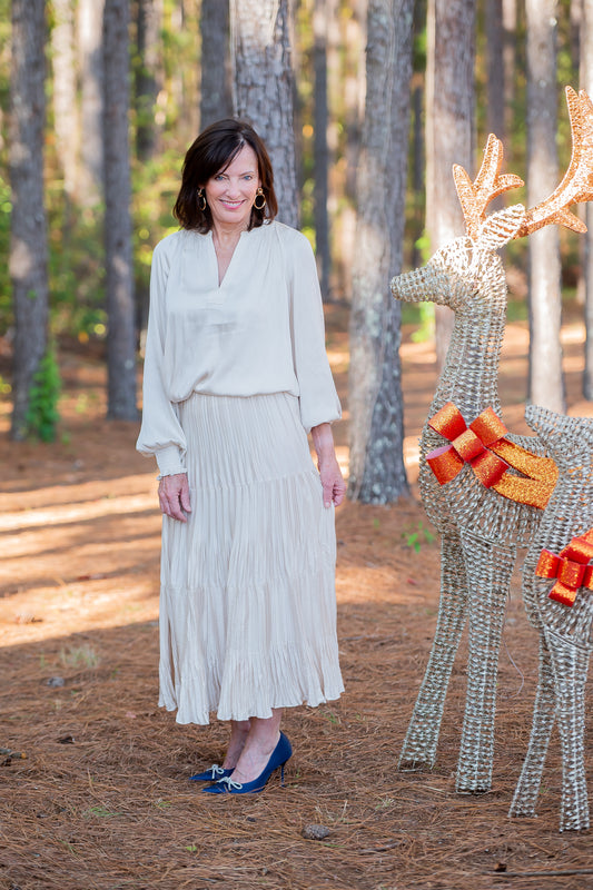 Courtney Ecru Tiered Long Skirt