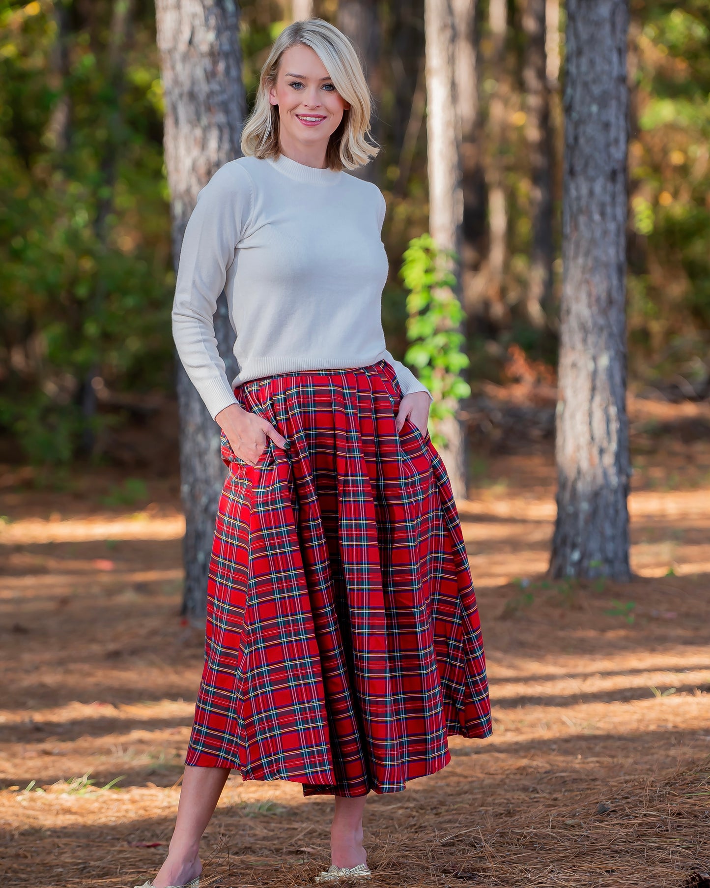 Linden Plaid Skirt- Red