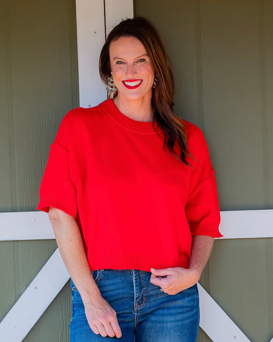 Glenville Short Sleeve Sweater-Red