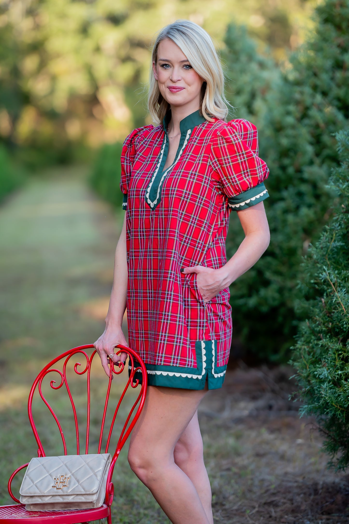 Noel Plaid Puff Sleeve Dress