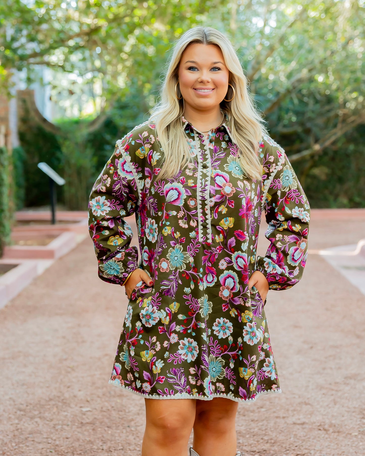 Abbeville Floral Dress-Ash Olive