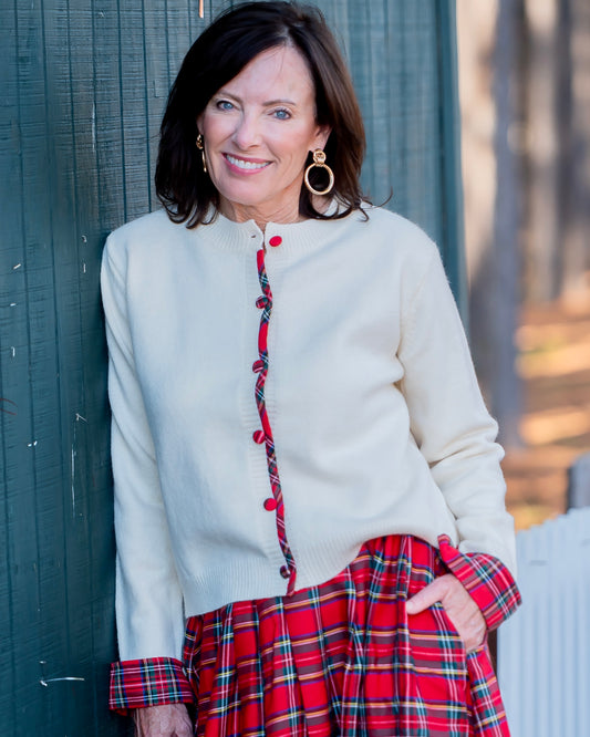 Holly Cardigan with Plaid Trim