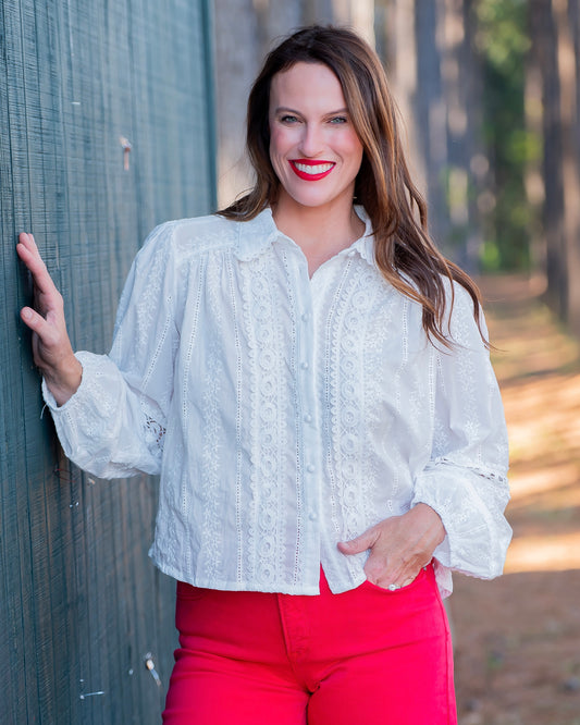 Daphne Eyelet Lace-up Top