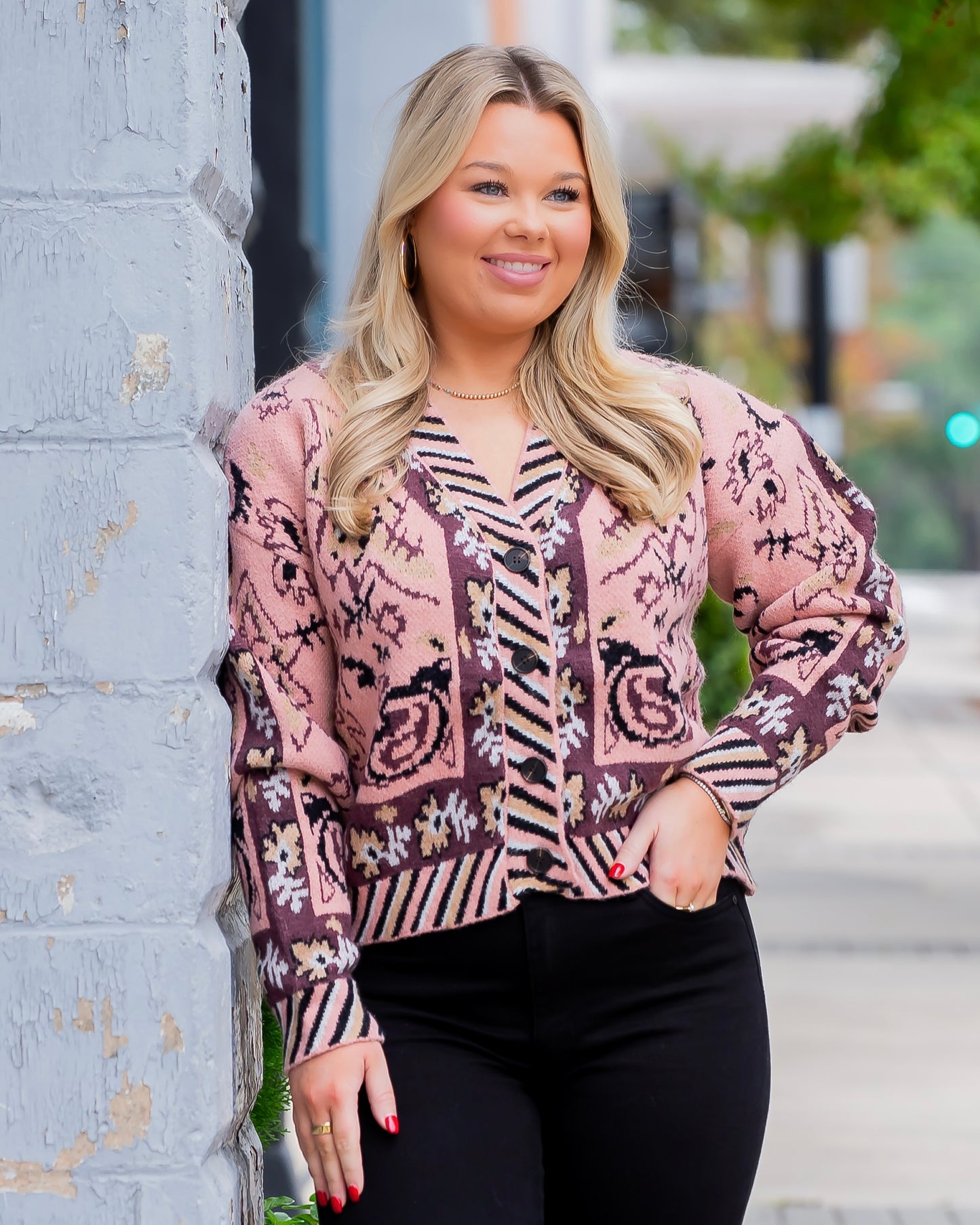 Lancaster Paisley Knit Cardigan-Peach Multi