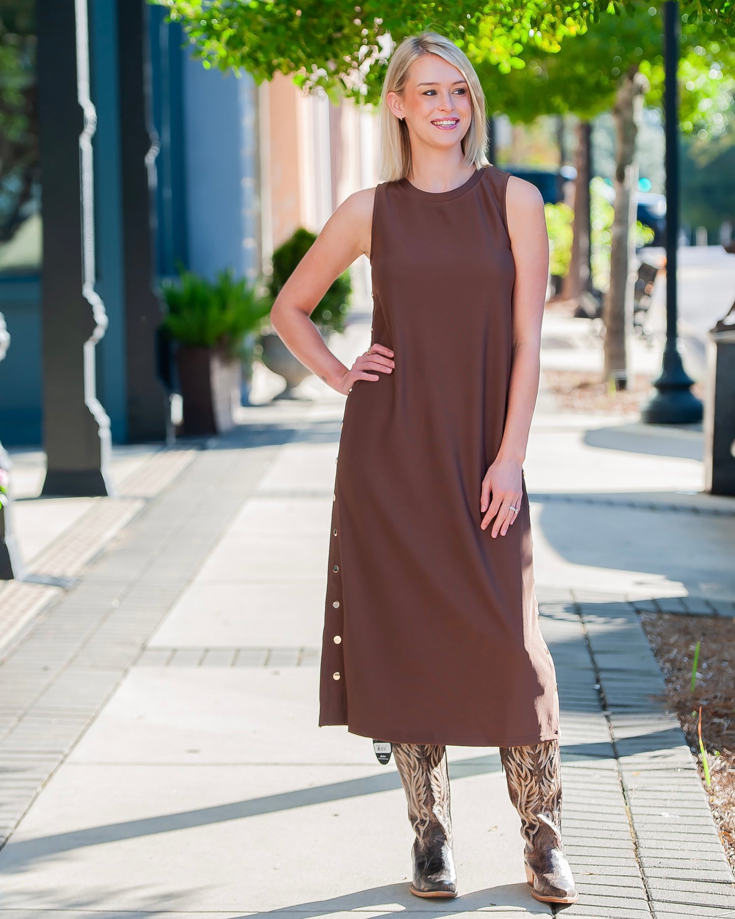 Landry Ribbed Midi Dress- Brown