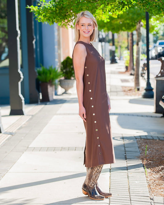 Landry Ribbed Midi Dress- Brown
