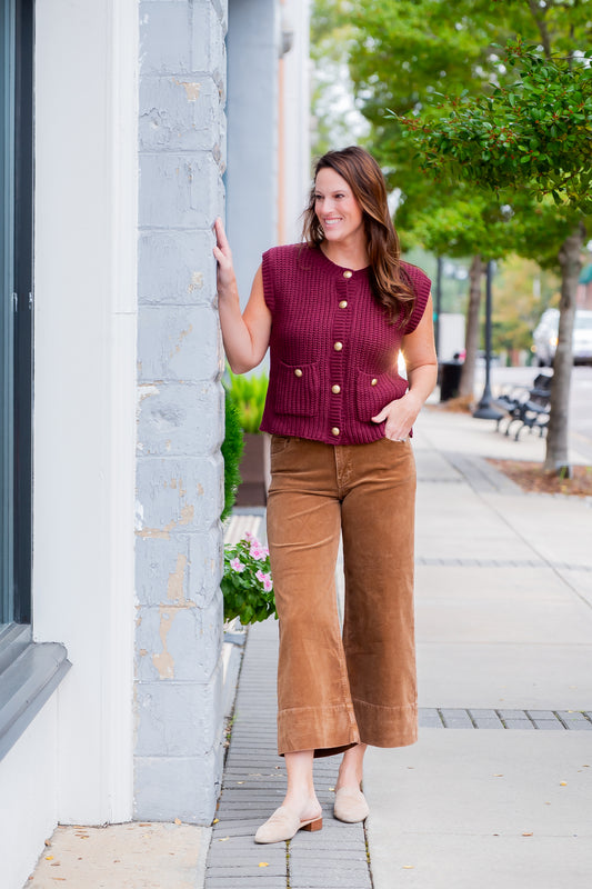 Courtney High Rise Crop Cords -Teddy Bear